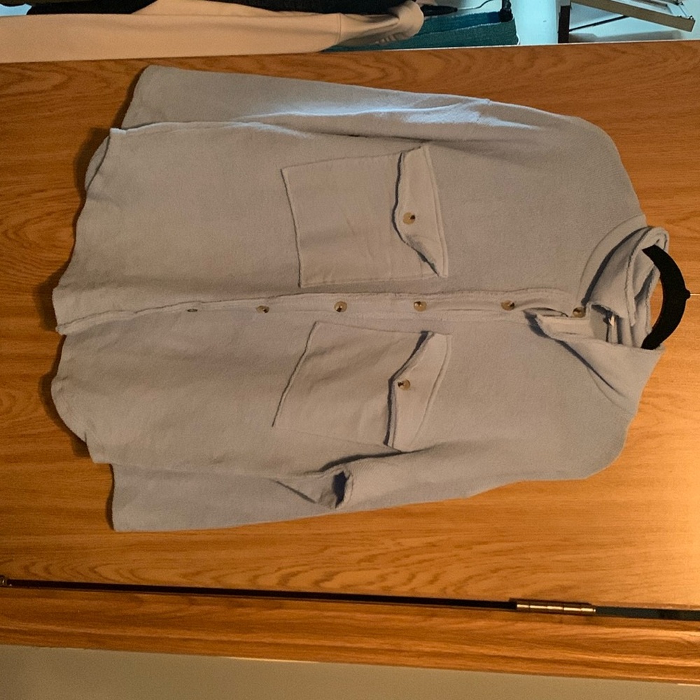 Lightweight baby blue button up French terry